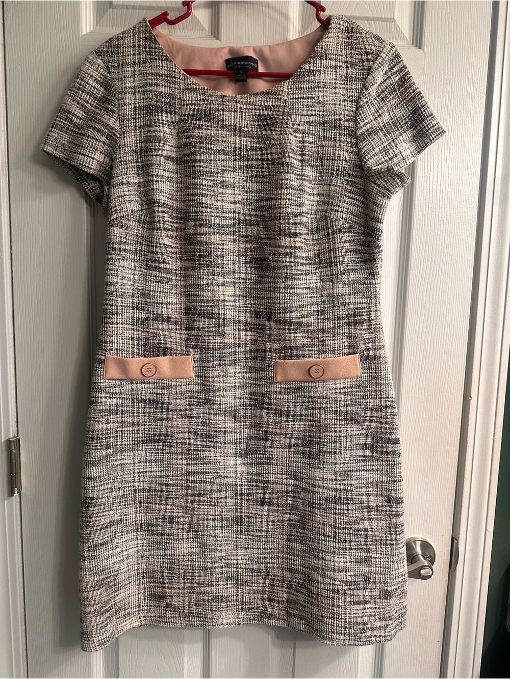 connected apparel Ivory and Blush Tweed Sheath Dress